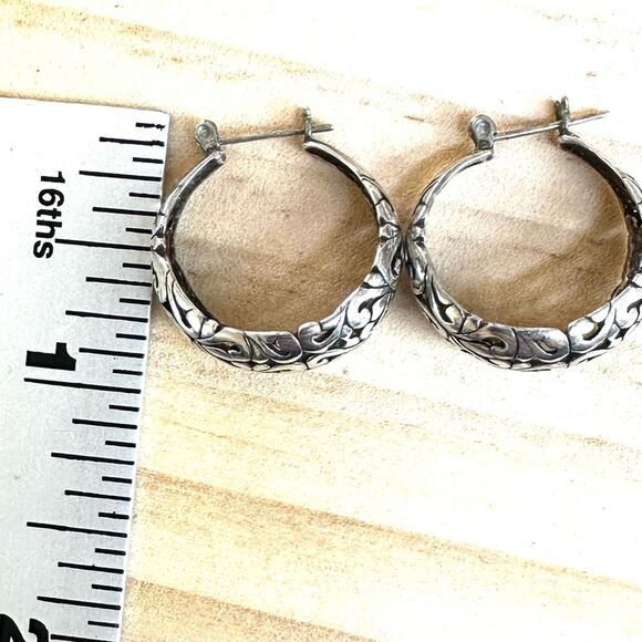 Vintage Sterling Silver Ornate Scroll Hoop Earrings - Picture 7 of 7
